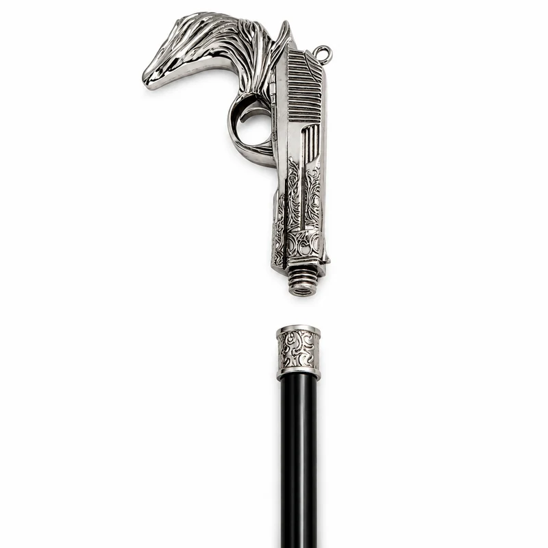 Gehstock aus Metall "Pistole" | Schwarz Silber