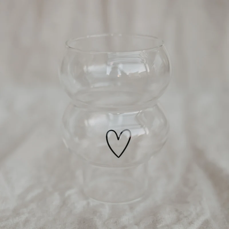 Eulenschnitt Double Bubbles Glas Herz schwarz