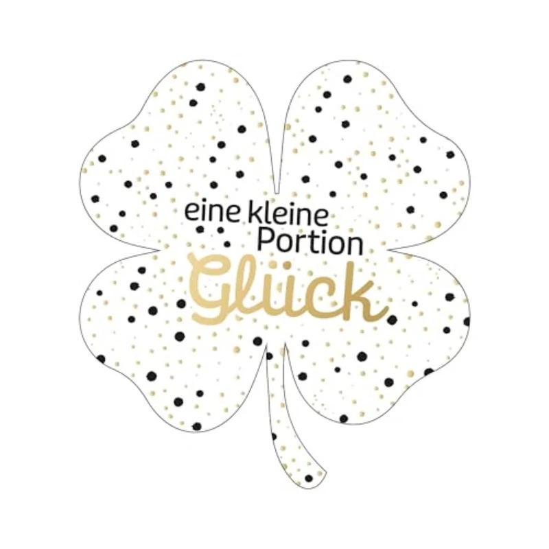 200 Kleeblatt Aufkleber auf Rolle Eine Portion Glück weiß gold schwarz 5 cm