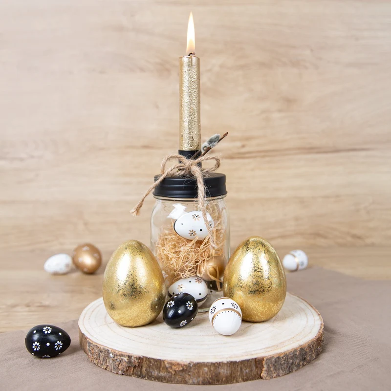 3 kleine goldene Ostereier Eier aus Keramik goldfarben glänzend Tischdeko 8 cm