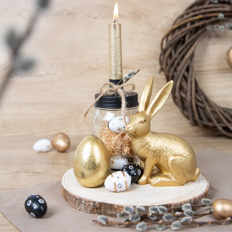 3 kleine goldene Ostereier Eier aus Keramik goldfarben glänzend Tischdeko 8 cm
