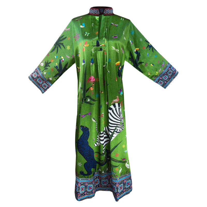 Kaftan JUNGLE, grün, 100% Seide