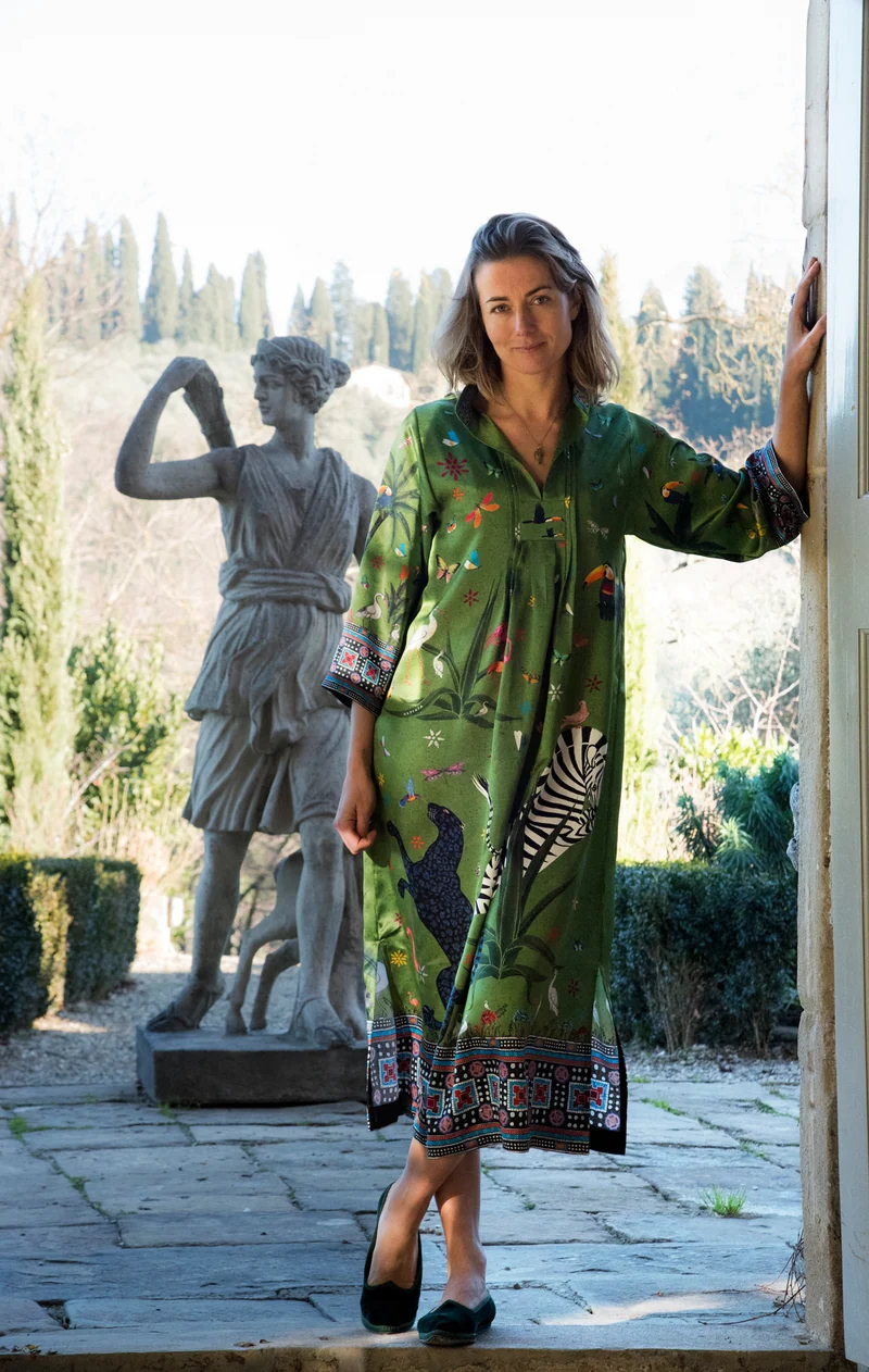 Kaftan JUNGLE, grün, 100% Seide
