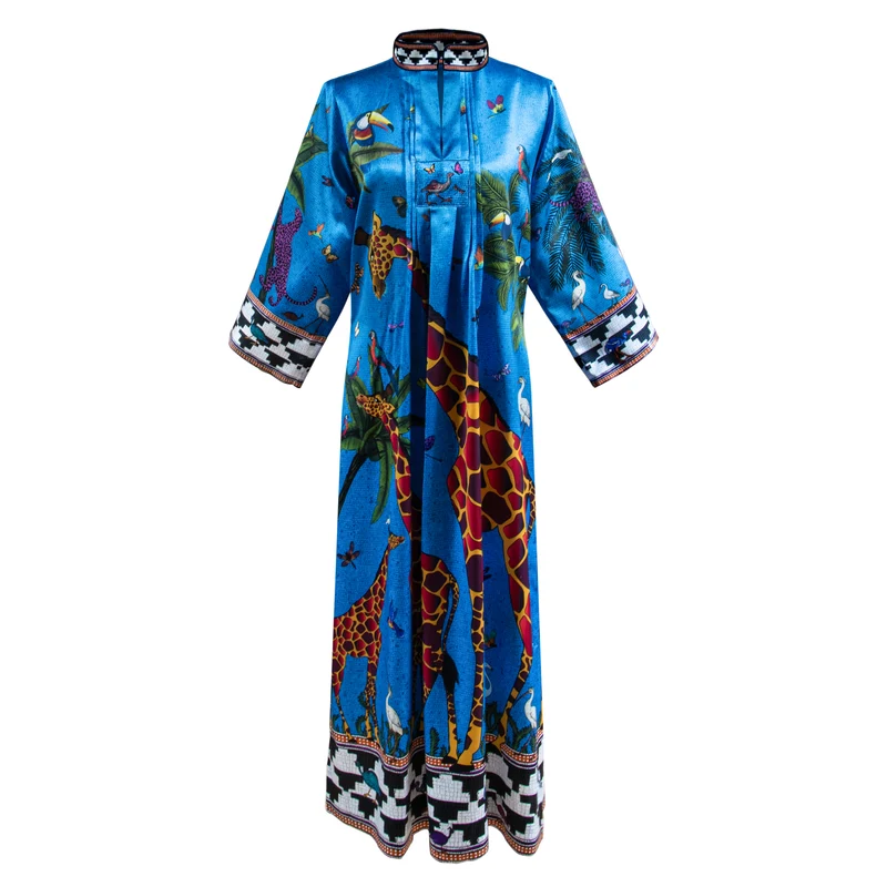 Kaftan GIRAFFE, blau, 100% Seide