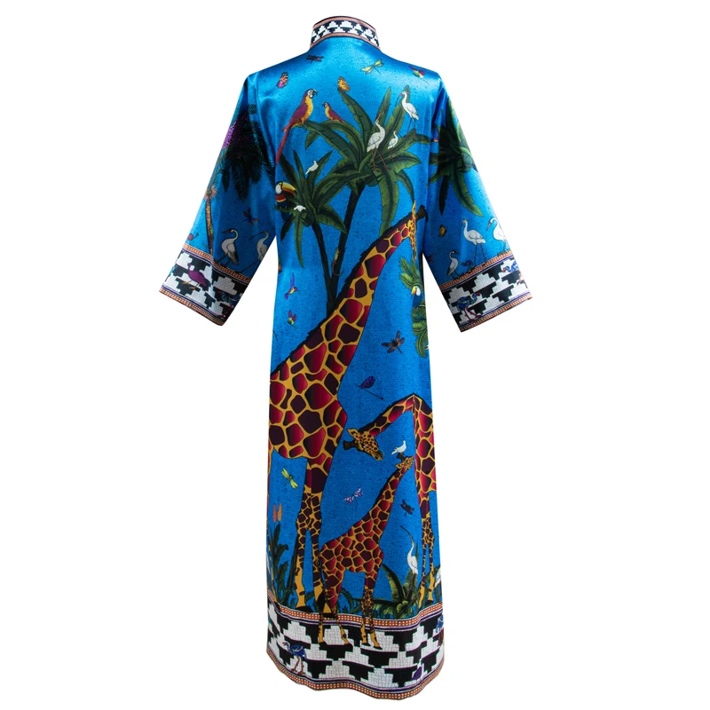 Kaftan GIRAFFE, blau, 100% Seide