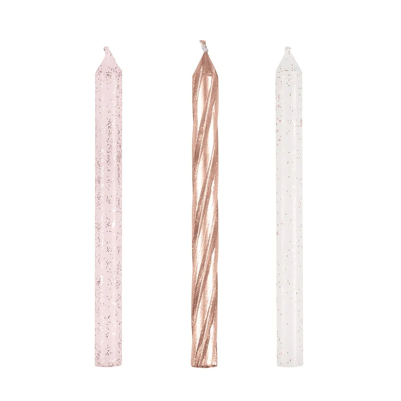 24 Spiralkerzen | Roségold Glitzer
