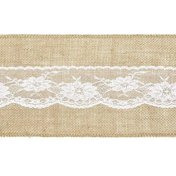 Vintage Tischläufer / Stuhlschleife Jute mit Spitze (2,75m Länge)