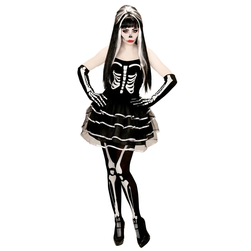 Kostüm Lady Skelett Korsage (Kleid,Handschuhe)