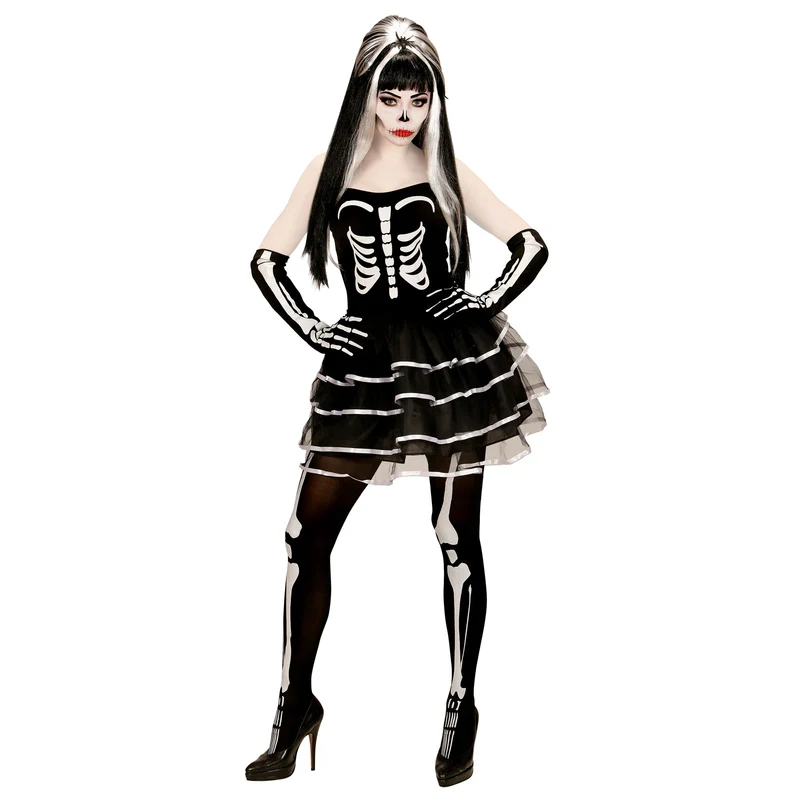 Kostüm Lady Skelett Korsage (Kleid,Handschuhe)