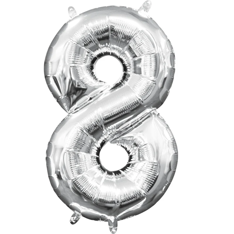 Mini Zahlen Folienballon 35 cm - Silber Zahl 8