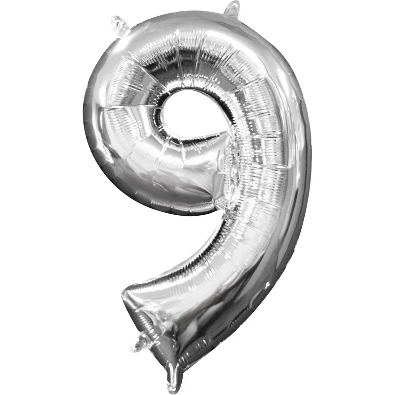 Mini Zahlen Folienballon 35 cm - Silber Zahl 9