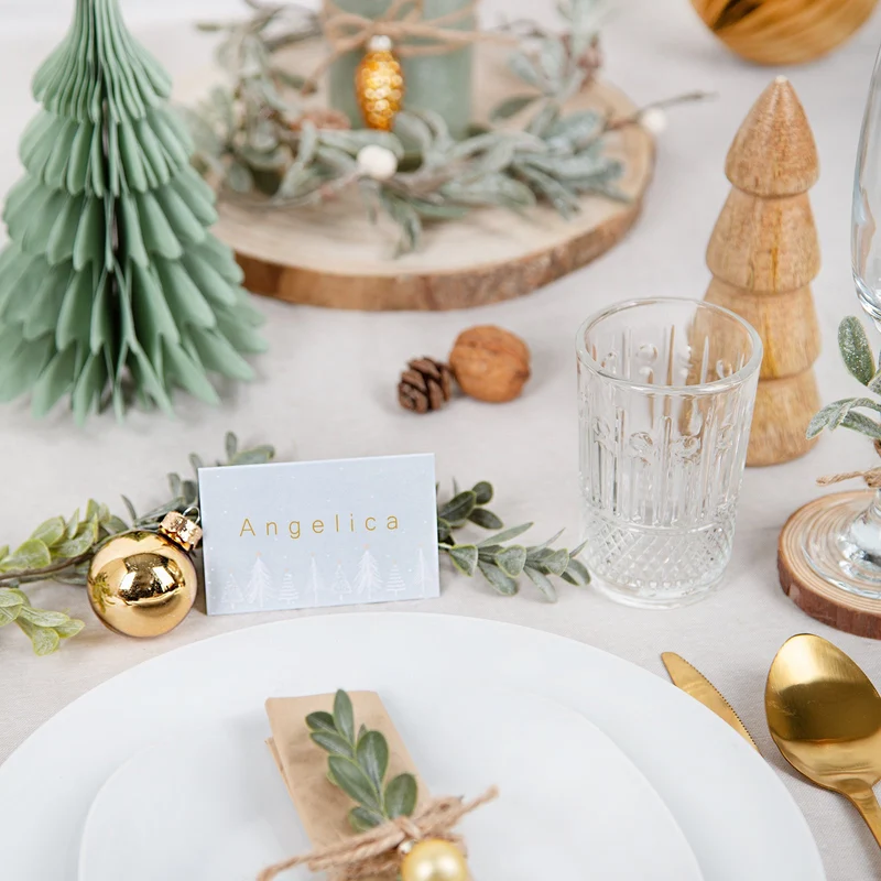 Tischkarten Weihnachten 25 Stück hellblau mintgrün im Hygge-Stil