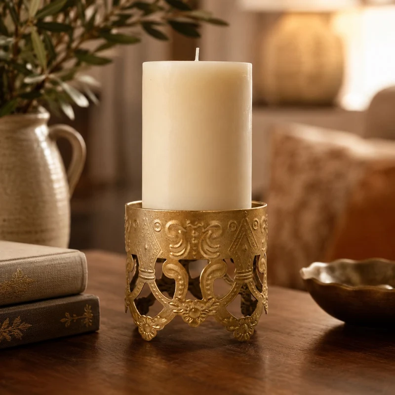 Weihnachtsdekoration Adventskranz Kerzenhalter Verzierung 7,5 x 15 cm | Gold
