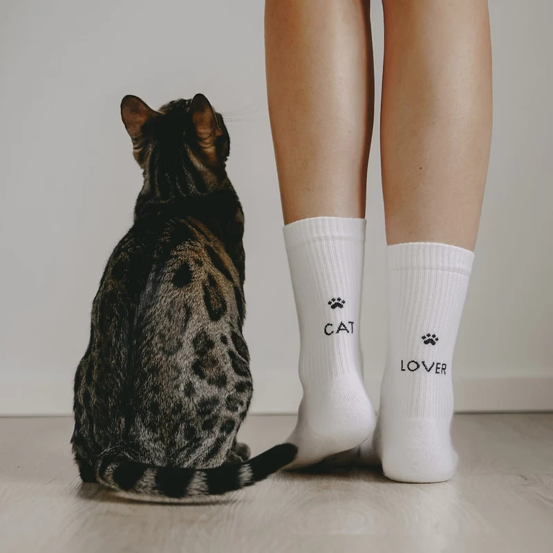 Eulenschnitt Socken Cat Lover weiß Größe 43-46