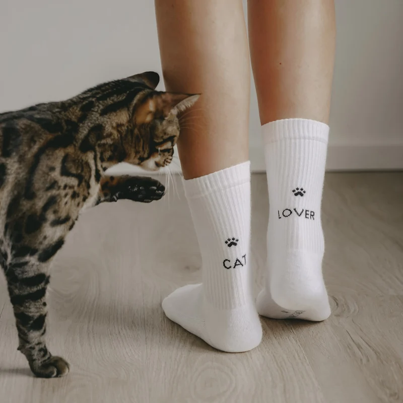 Eulenschnitt Socken Cat Lover weiß Größe 39-42