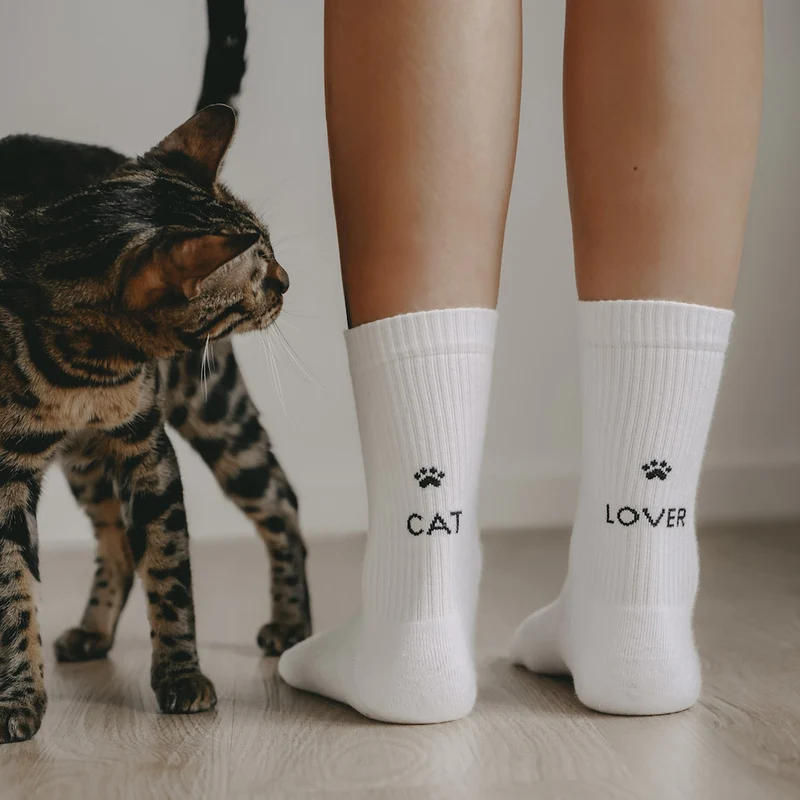 Eulenschnitt Socken Cat Lover weiß Größe 39-42