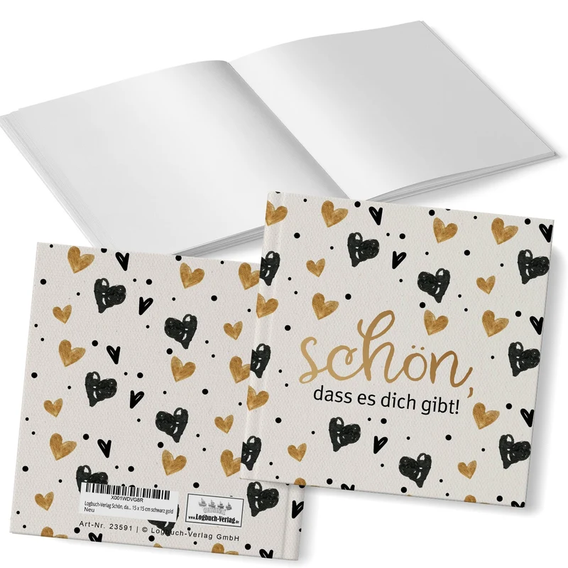 Schön, dass es dich gibt Buch zum Selberschreiben Freundebuch 15 x 15 cm schwarz gold