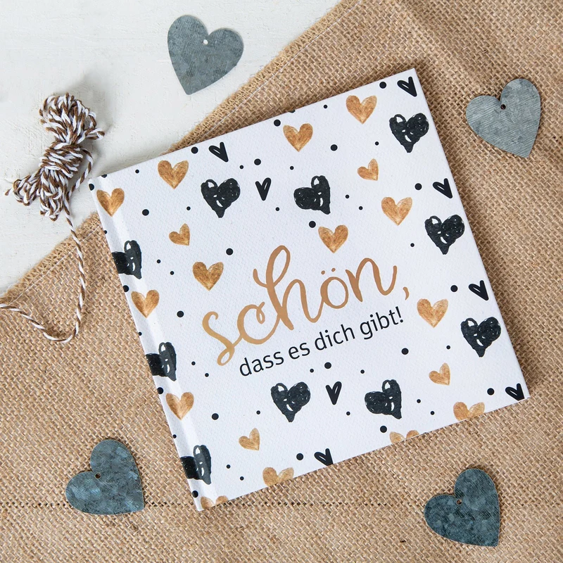 Schön, dass es dich gibt Buch zum Selberschreiben Freundebuch 15 x 15 cm schwarz gold