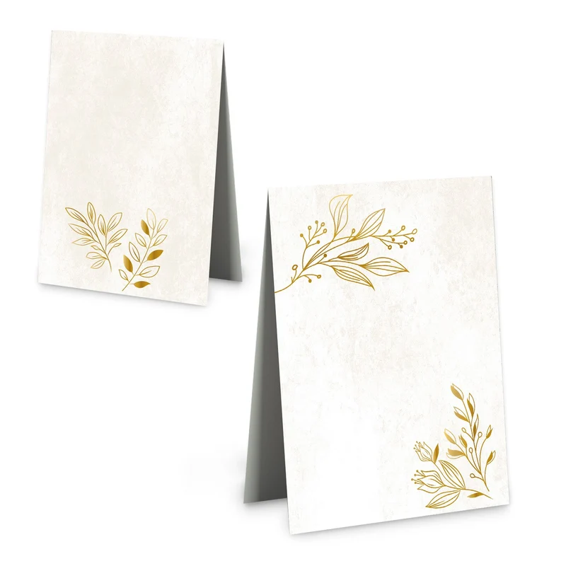 Boho Tischkarten 25 Stück beige mit goldfolierten Zweigen