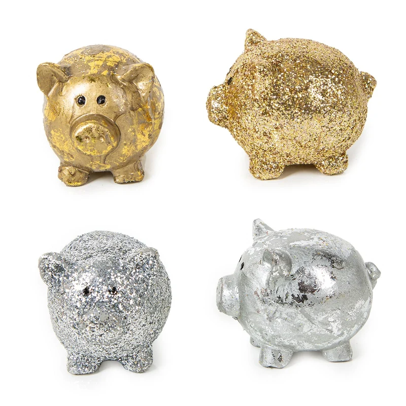 4 Glücksschweine Silber Gold Glücksbringer 2024 Silvester Neujahr 5 cm