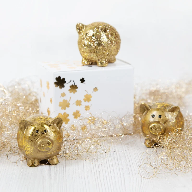 4 Glücksschweine Silber Gold Glücksbringer 2024 Silvester Neujahr 5 cm