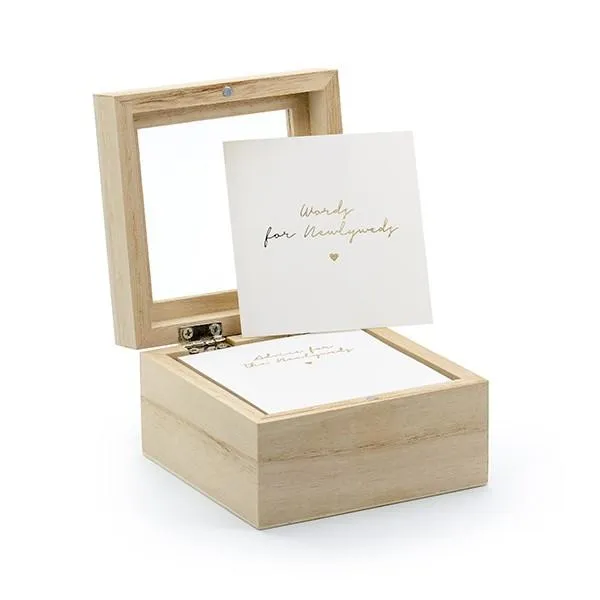 Gästebuch Holzbox mit Kärtchen englisch