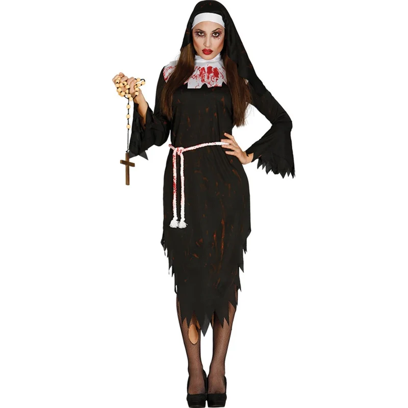 Kostüm Lady Zombie Nonne Kleid,Haube,Gürtel Gr.L
