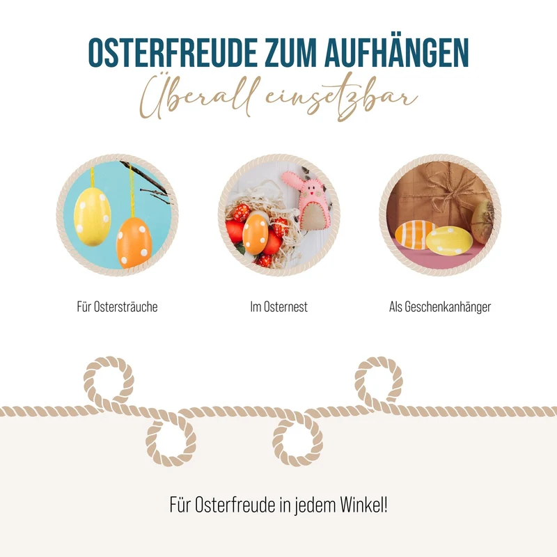 Nostalgie 12 kleine Ostereier Retro grün orange gelb aus Holz Eier zum Aufhängen 3 cm