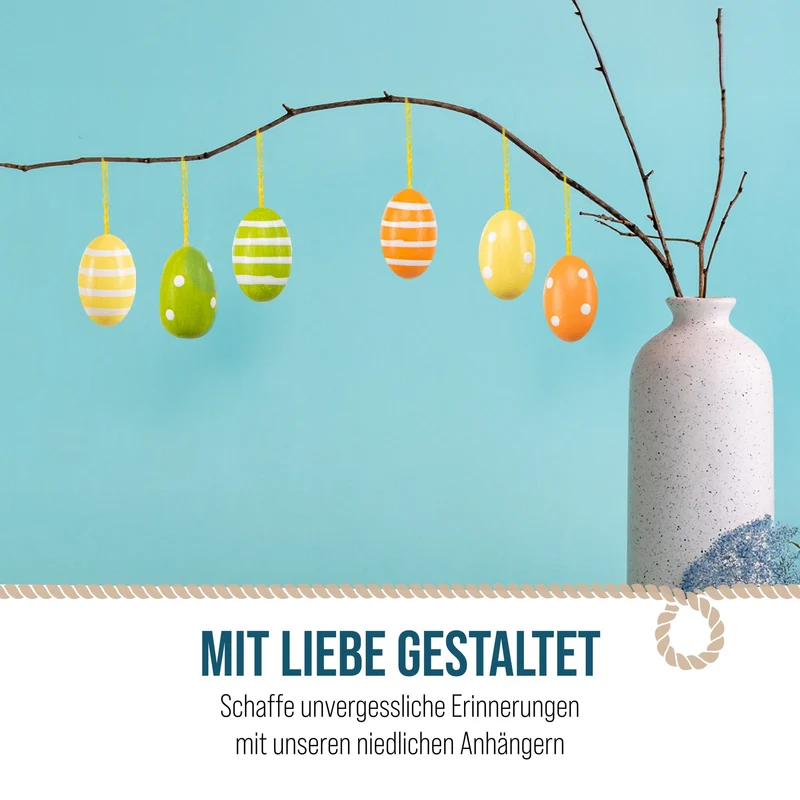 Nostalgie 12 kleine Ostereier Retro grün orange gelb aus Holz Eier zum Aufhängen 3 cm