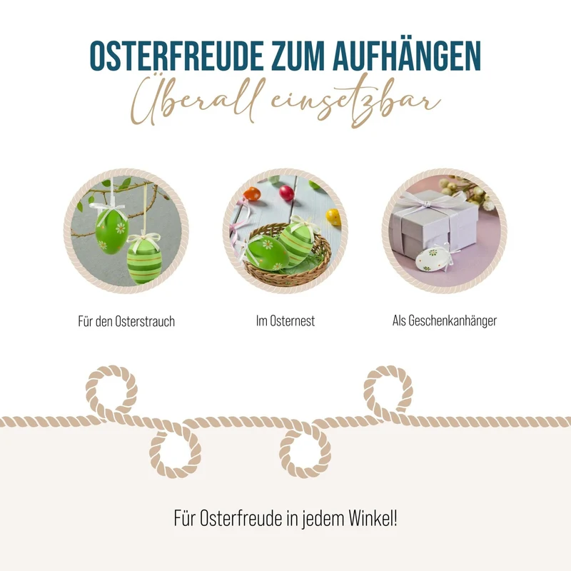 6 Ostereier grün weiß hellgrün Osterdekoration Eier zum Aufhängen Plastikeier 6 cm