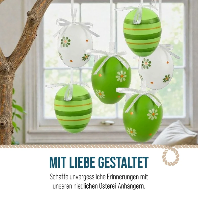 6 Ostereier grün weiß hellgrün Osterdekoration Eier zum Aufhängen Plastikeier 6 cm