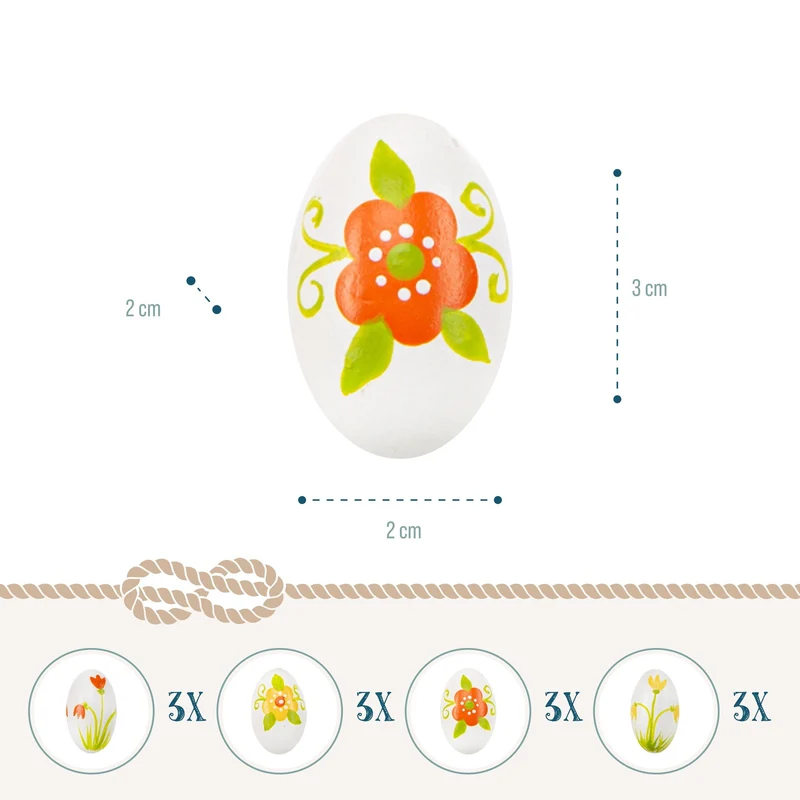 12 kleine Retro Ostereier bunt Mini Eier zum Aufhängen floral Holz Ostern Deko 3 cm