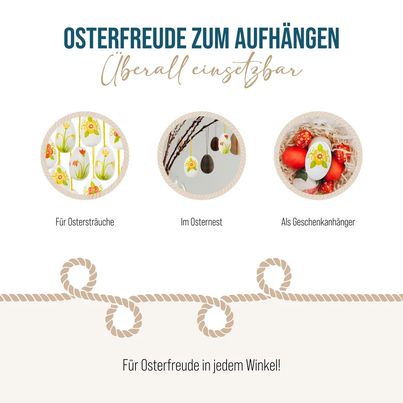 12 kleine Retro Ostereier bunt Mini Eier zum Aufhängen floral Holz Ostern Deko 3 cm