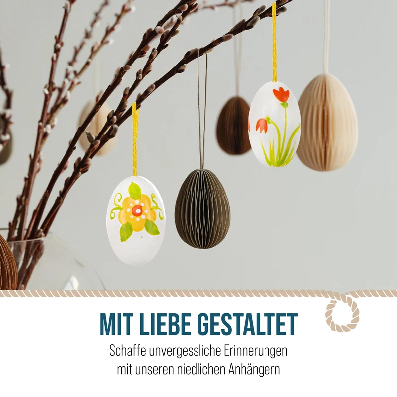 12 kleine Retro Ostereier bunt Mini Eier zum Aufhängen floral Holz Ostern Deko 3 cm