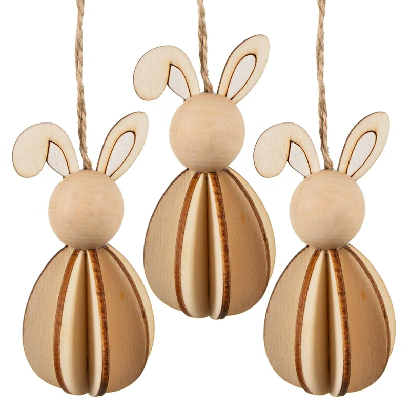3 Osterhasen Holz Anhänger 10 cm Natur Osterdekoration Holzanhänger Hase braun