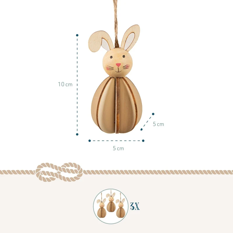 3 Osterhasen Holz Anhänger 10 cm Natur Osterdekoration Holzanhänger Hase braun