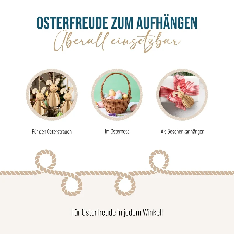 3 Osterhasen Holz Anhänger 10 cm Natur Osterdekoration Holzanhänger Hase braun