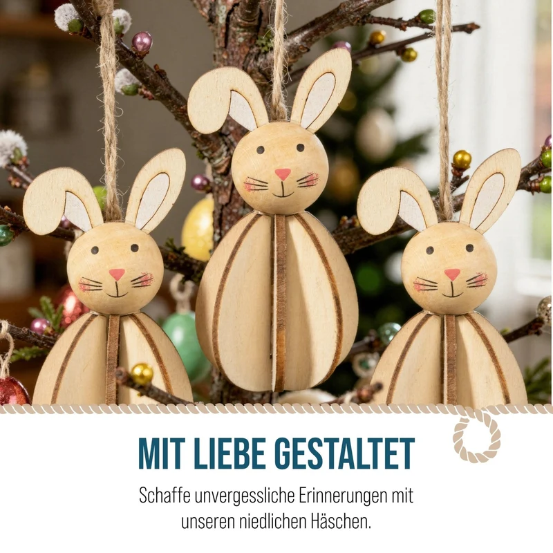 3 Osterhasen Holz Anhänger 10 cm Natur Osterdekoration Holzanhänger Hase braun