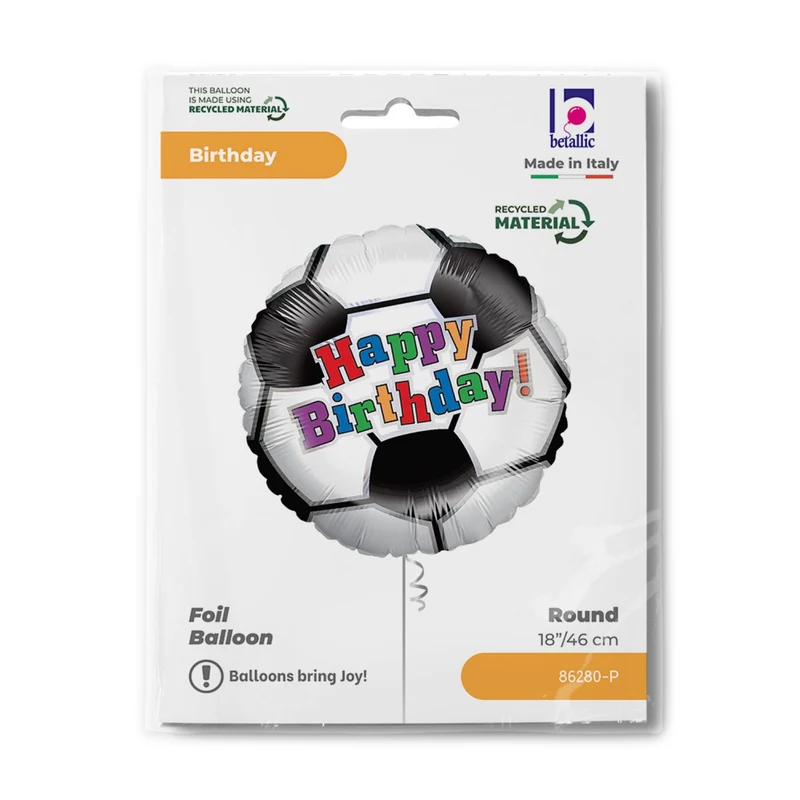 18"/Ø46cm Folienballon "Happy Birthday" Fußball