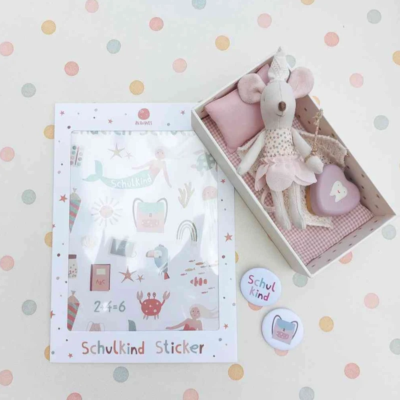 BUTTONS Anstecker 2er Set zur EINSCHULUNG Schulkind + Schulranzen | AVA & YVES