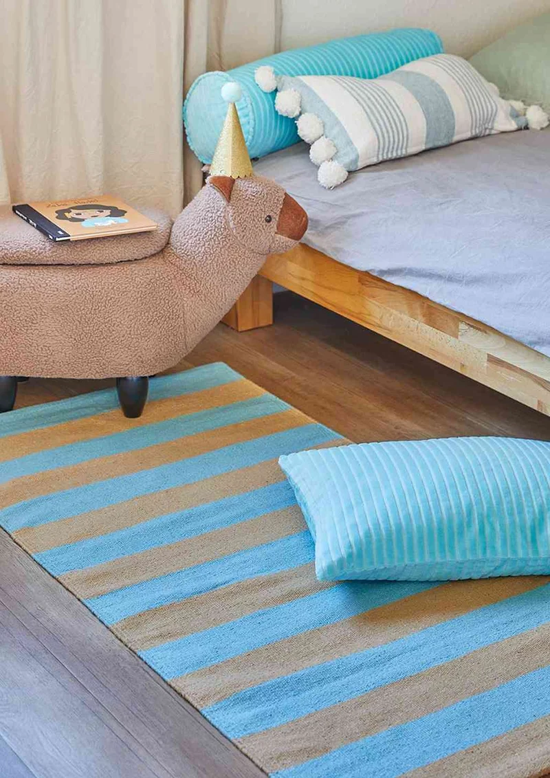 Teppich Streifen beige türkis 60x90 cm Matte SIESTA Baumwolle AKTION