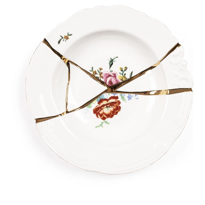 Suppenteller KINTSUGI 2er-Set, Porzellan mit Goldfragmenten Ø22x4cm