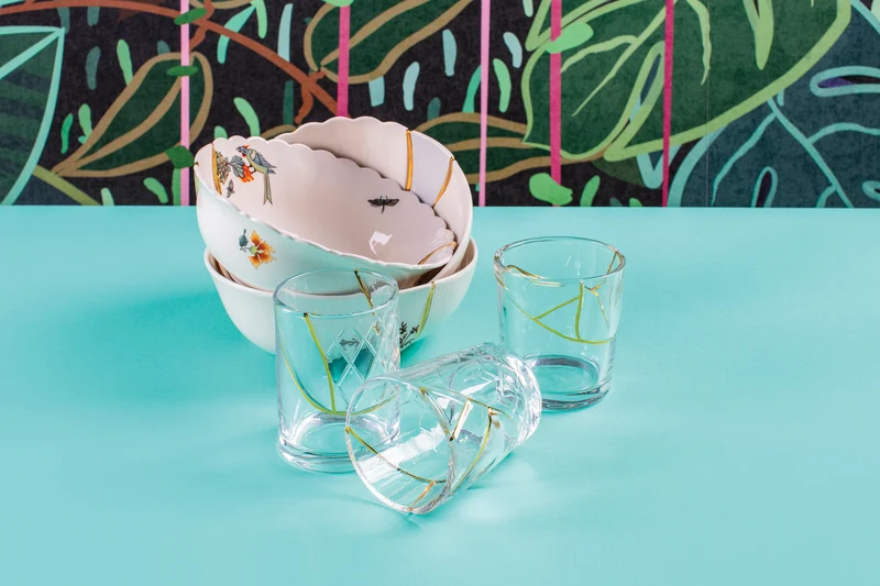 Trinkglas KINTSUGI 2er-Set, Glas mit Goldveredelung Ø8,5×10cm