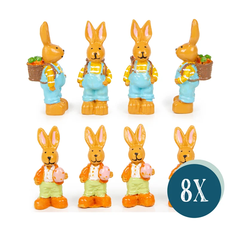 8 Mini Osterhasen Figuren kleine Bunte Hasen Ostergeschenk Ostern Tischdeko 4 cm