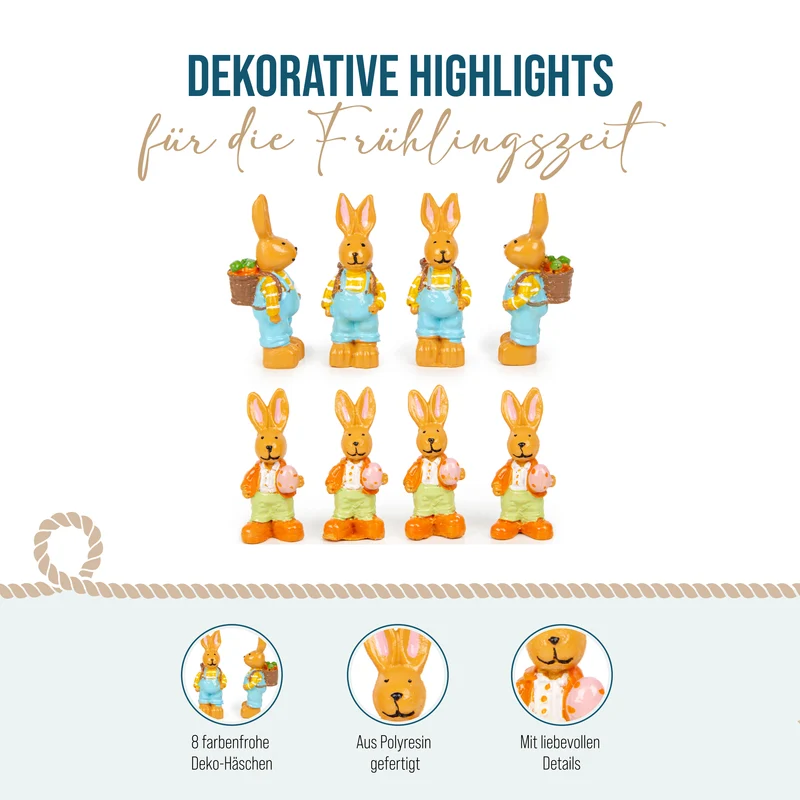 8 Mini Osterhasen Figuren kleine Bunte Hasen Ostergeschenk Ostern Tischdeko 4 cm