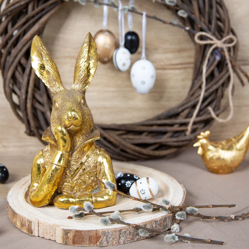 Osterhase Figur gold Osterdeko zum Hinstellen 22 cm