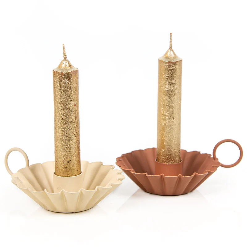 2 Boho Kerzenhalter für Stabkerzen beige braun Tischdeko Nostalgie 10 x 9 cm