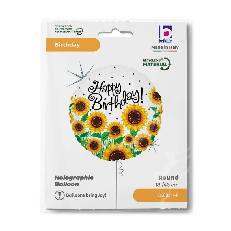 18"/Ø46cm Folienballon "Sonnenblumen "Happy Birthday" Holo
