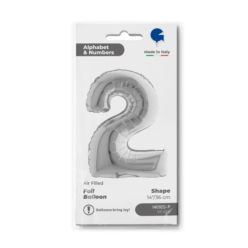 14"/Ø36cm Mini Zahlen Folienballon | Silber #2