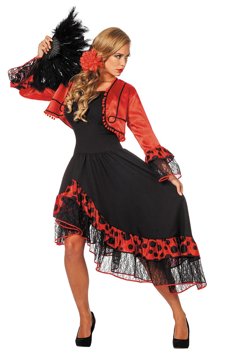 Spanierin "Carmen" Kostüm für Damen | Rot Schwarz - Kleid und Jackett